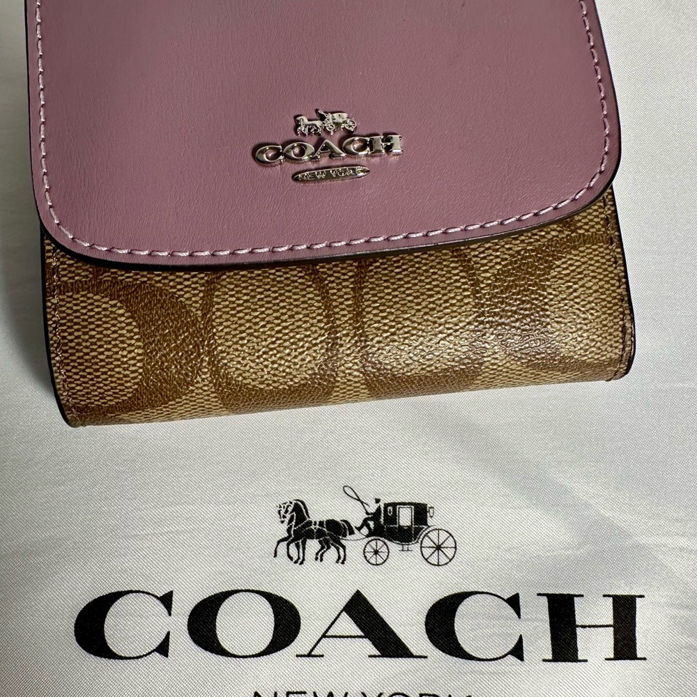 COACH Outlet: Lilac and Tan Signature Small Wallet